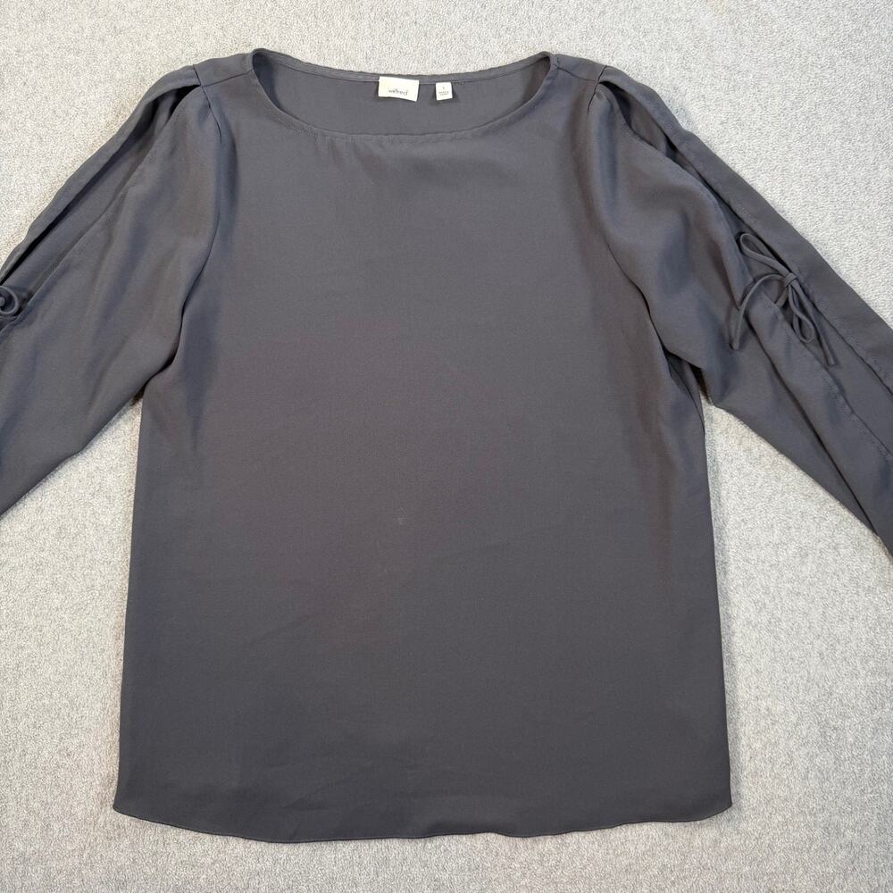 Wilfred Aritzia Women's Small Dark Gray Split Tie Long Sleeve Blouse Top